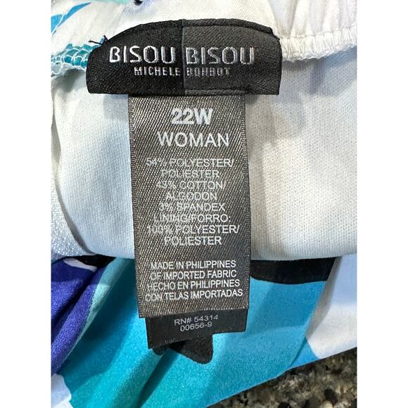 Bisou Bisou Midi Dress Plus 22W Blue White Floral All Over Print Sleeveless - Picture 4 of 5